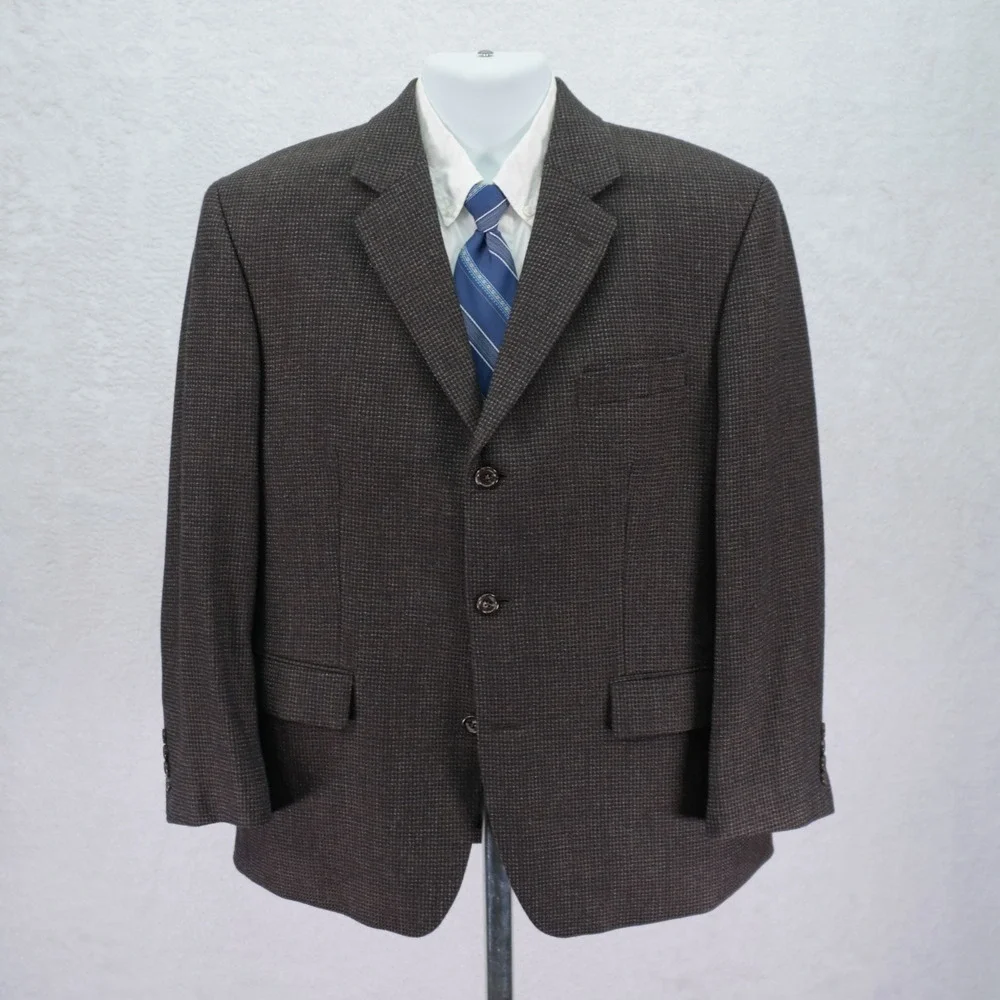 Joe Joseph Abboud Tweed Wool Black Gray Gray Check 3‎ Button 42S